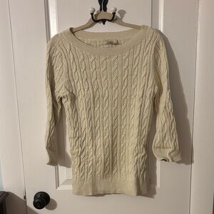 LOFT Cream Cable Sparkle Knit Sweater